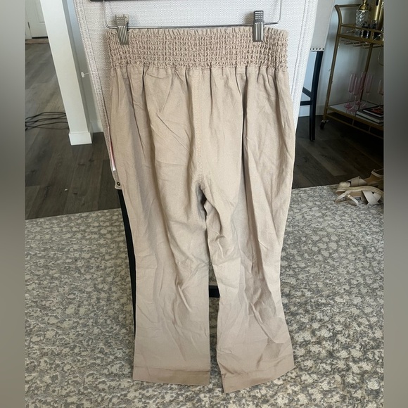 NWT Set of 2 Linen Draw String Ankle Cropped Pants, Tan and Green, M - Picture 5 of 10